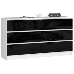 Komoda K120 6SZ CLP-bílá/černá lesk