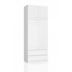 Šatní skříň s nadstavbou S90 2 dvířka 2 zásuvky bílá lesk