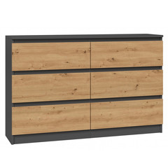 Komoda Malva 6 zásuvek 140 - antracit/dub artisan