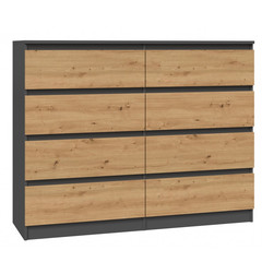 Komoda Malva 8 zásuvek 140 - antracit/dub artisan