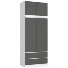 Šatní skříň s nástavbou S90 - bílá/grafit