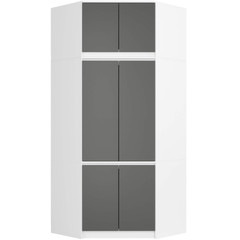 Rohová šatní skříň s nástavbou S100 - bílá/šedá