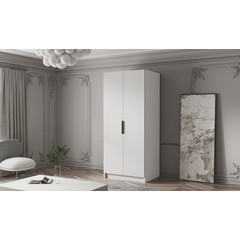 Šatní skříň BODRUM 100 I - bílá/černé úchytky