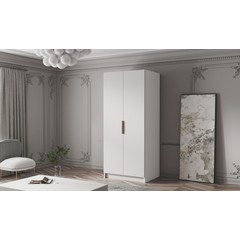 Šatní skříň BODRUM 100 I - bílá/zlaté úchytky