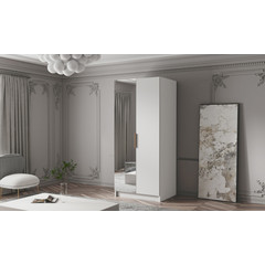 Šatní skříň BODRUM 100 II - bílá/zlaté úchytky