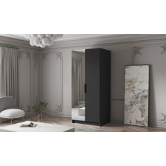 Šatní skříň BODRUM 100 II - černá/černé úchytky