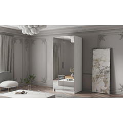 Šatní skříň BODRUM 100 III - bílá/černé úchytky